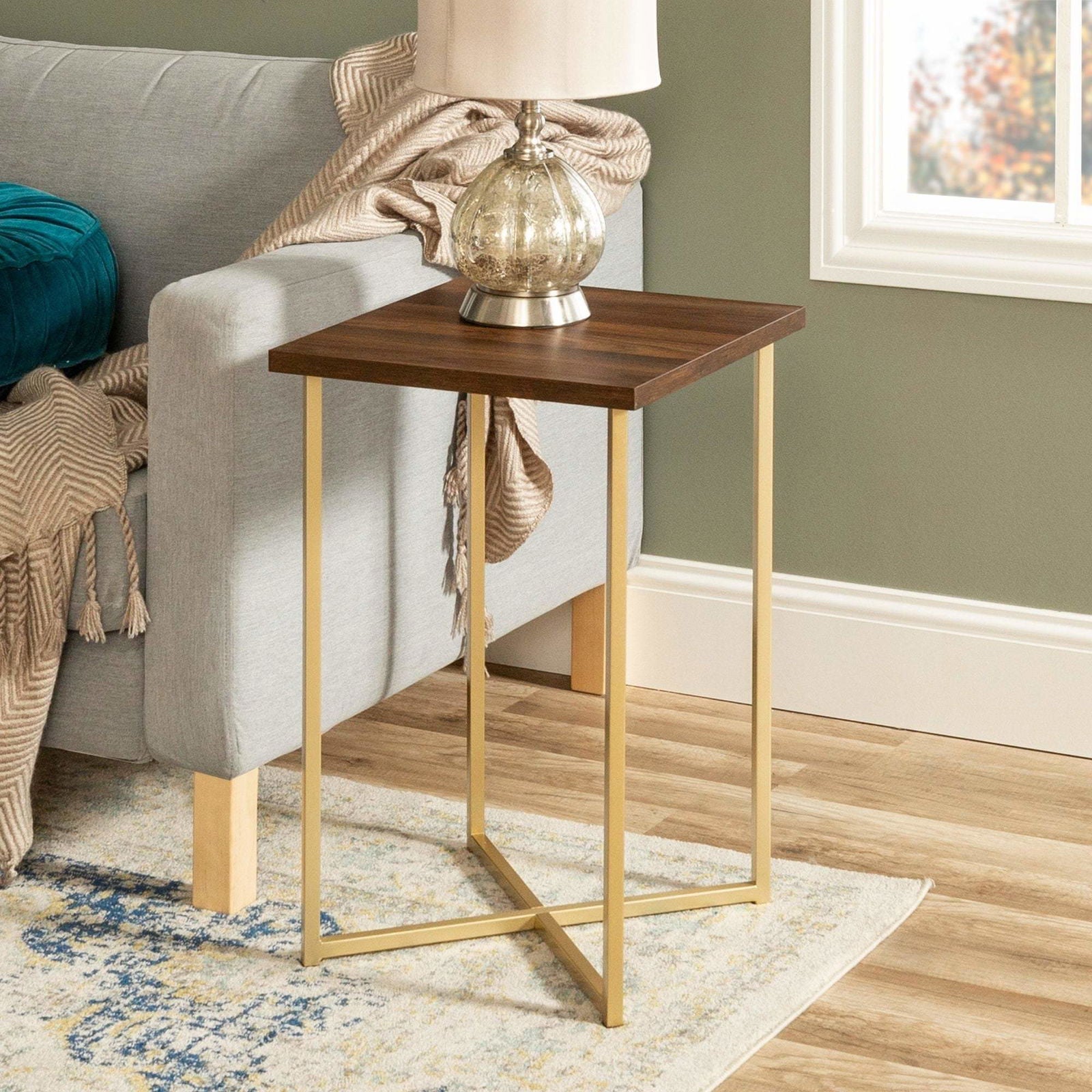 Sheesham Wood & Iron Bedside End Tables Night Stand Side Stool for Bedroom Living Room Home (Green and Honey Finish) - Furnishiaa -  -